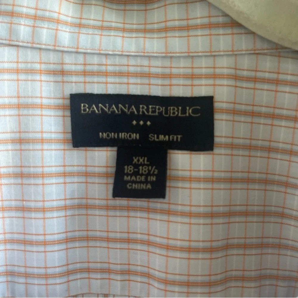 Banana Republic Mens XXL Slim Fit Non Iron Plaid Dress‎ Shirt Orange Blue White
